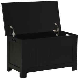Baú de Armazenamento de Madeira Carga Máxima 20 kg 81x40x46 cm Preto