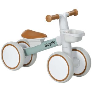 Bicicleta sem Pedais para Crianças de 12-36 Meses Equilíbrio com Assento Ajustável Cesta e 4 Rodas Silenciosas Carga 20 kg 56x27x39 cm Verde