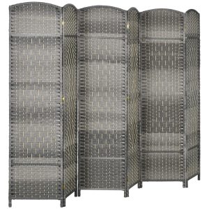 Biombo Dobrável de 6 Painéis Divisor Ambientes 270×180 cm Ecrã Privacidade Polipropileno para Escritório Quarto Cinza Misto