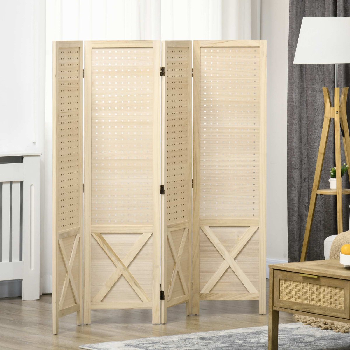 Biombo de 4 Painéis 152×1,7×144,5cm com Orifícios para Pendurar - Image 3