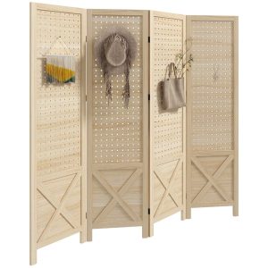 Biombo de 4 Painéis 152×1,7×144,5cm com Orifícios para Pendurar