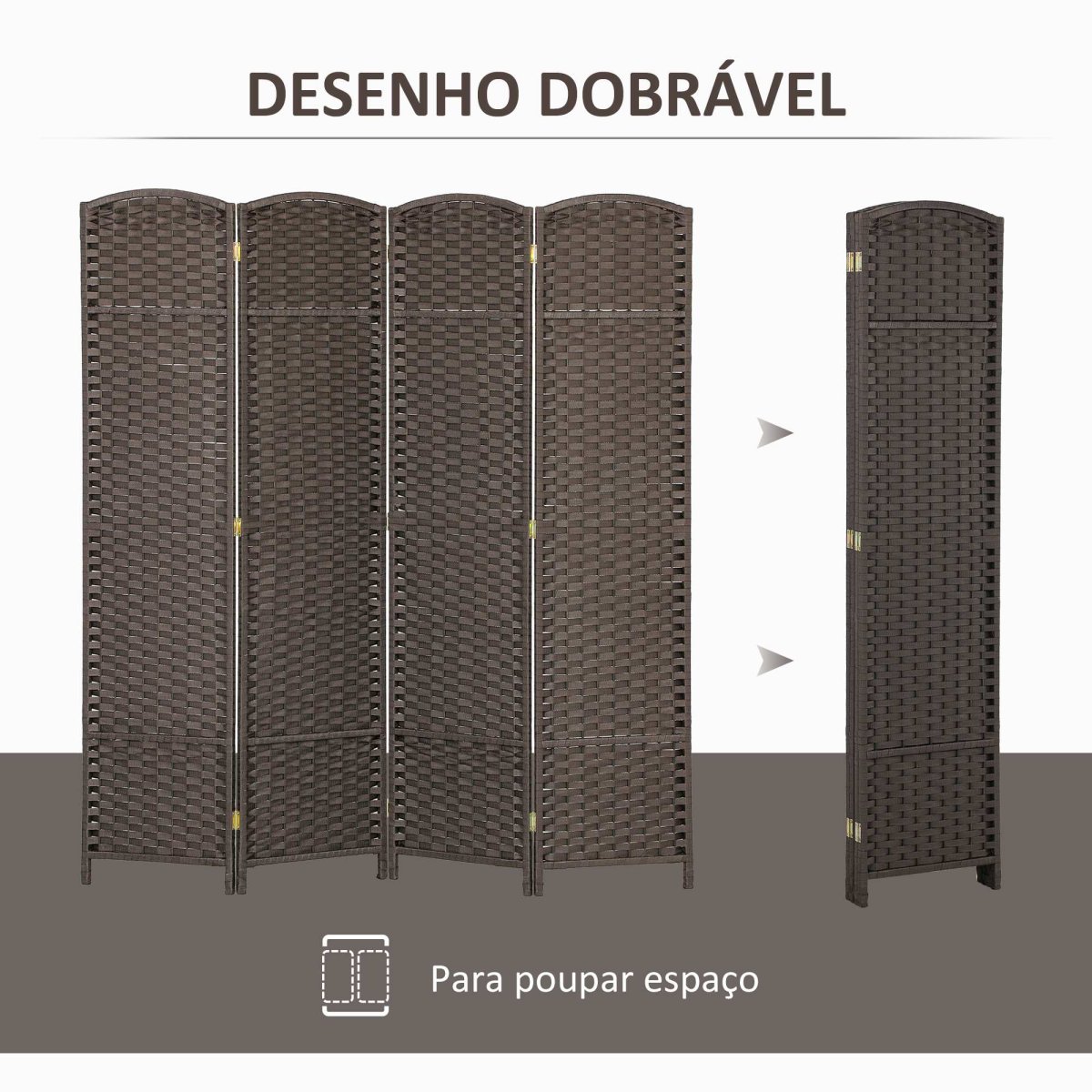 Biombo de 4 Painéis 160×170 cm Marrom - Image 6