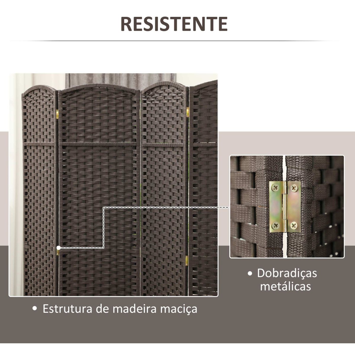 Biombo de 4 Painéis 160×170 cm Marrom - Image 7