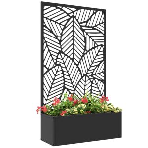 Biombo de Exterior com Floreira Metal Parede ou Independente para Cultivos Plantas Flores Jardim Varanda 61x23x113 cm Preto