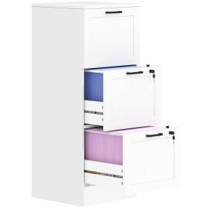 Bloco de 3 Gavetas com fechadura para Escritório A4 40x40x101 cm Branco