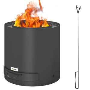 Braseiro Exterior Redondo Ø45×42 cm de Aço Braseiro de Jardim com Bandeja para Cinzas e Atizador Protetor de Faíscas para Parque de Campismo Pátio Preto