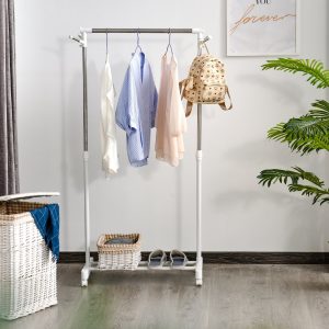 Cabide de barra padrão ajustável, 68.5x42x87-145 cm Branco Prata