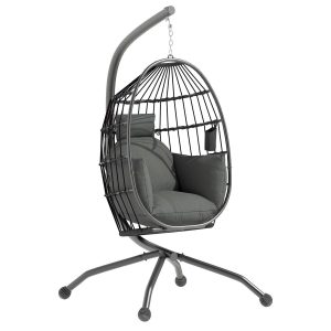 Cadeira Suspensa com Suporte, Cesto Dobrável, Almofada e Apoio para a Cabeça 120x88x192 cm Preto