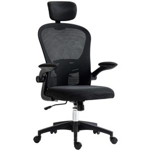 Cadeira de Escritório Giratória com Encosto Alto Apoio para a Cabeça Ajustável Suporte Lombar Apoio para os Braços e Altura Ajustável 62x64x112-120cm