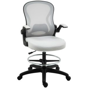 Cadeira de Escritório com Encosto Médio Suporte Lombar Apoio para os Braços Dobrável e Altura Ajustável Carga Máxima 120kg 59x65x102-122 cm cinza Claro