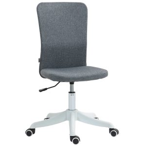 Cadeira de Escritório sem Apoio para os Braços Estofada em Linho Sintético com Altura Ajustável para Estudo Dormitório Tocador Carga 120 kg 53x43x85-93 cm Cinza