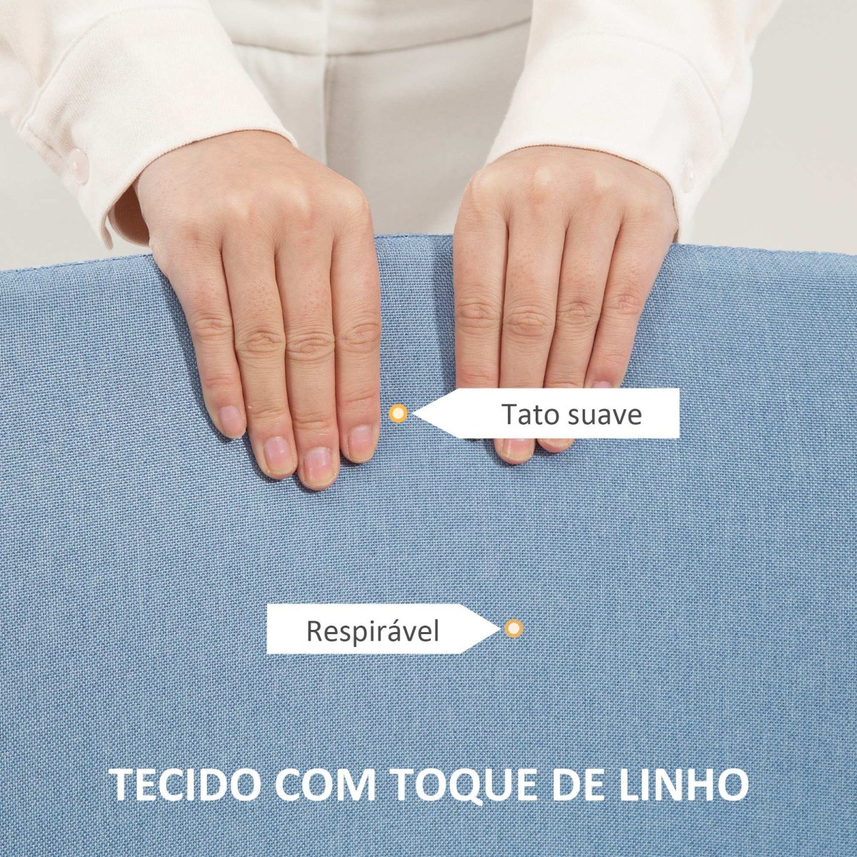 Cadeira de Escritório sem Apoio para os Braços Giratória Estofada em Linho Sintético com Altura Ajustável para Estudo Dormitório Tocador Carga 120 kg 53x43x85-93 cm Azul - Image 6