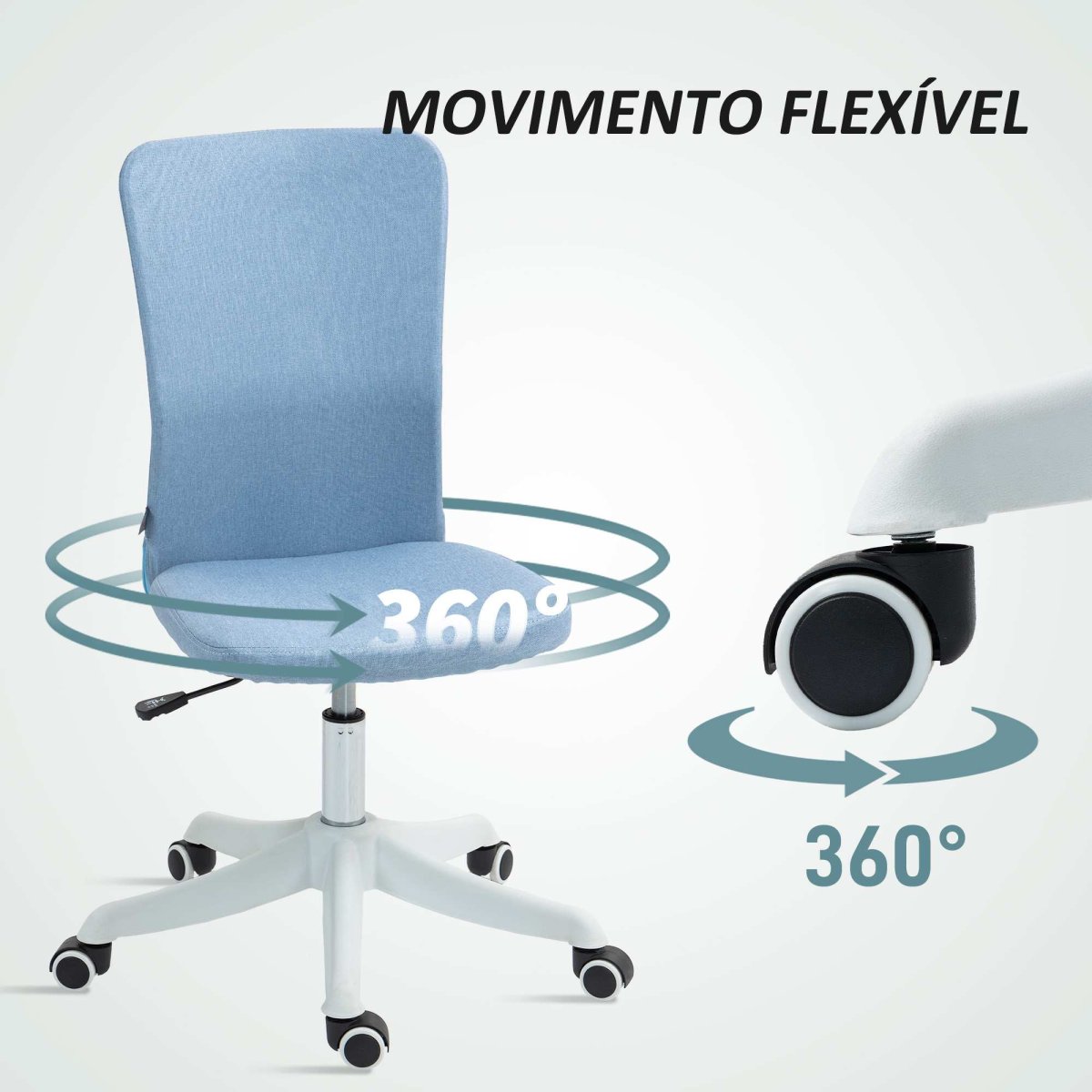 Cadeira de Escritório sem Apoio para os Braços Giratória Estofada em Linho Sintético com Altura Ajustável para Estudo Dormitório Tocador Carga 120 kg 53x43x85-93 cm Azul - Image 7