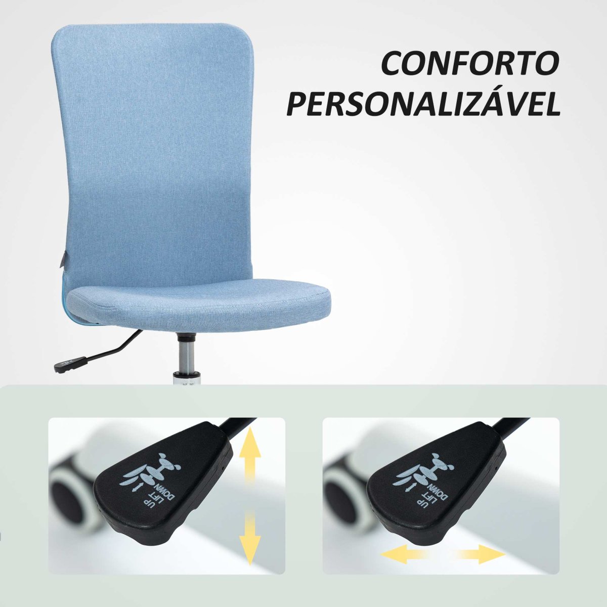 Cadeira de Escritório sem Apoio para os Braços Giratória Estofada em Linho Sintético com Altura Ajustável para Estudo Dormitório Tocador Carga 120 kg 53x43x85-93 cm Azul - Image 8