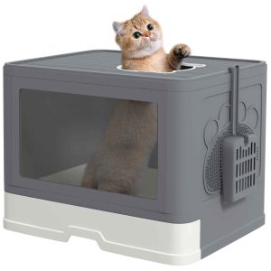 Caixa de Areia para Gatos com Saída Superior 48,5x38x36,5 cm Cinza