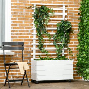 Caixa de Plantio com Suporte para Plantas Trepadeiras e Malha Geotêxtil para Cultivos 76x30x155cm