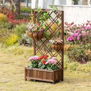 Caixa de Plantio com Suporte para Plantas Trepadeiras para Jardim varanda Pátio 60x30x122,5cm Marrom