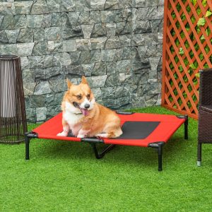 Cama Elevada para Cães com Malha Transpirável e Tecido Oxford  91,5×76,2x18cm Vermelho