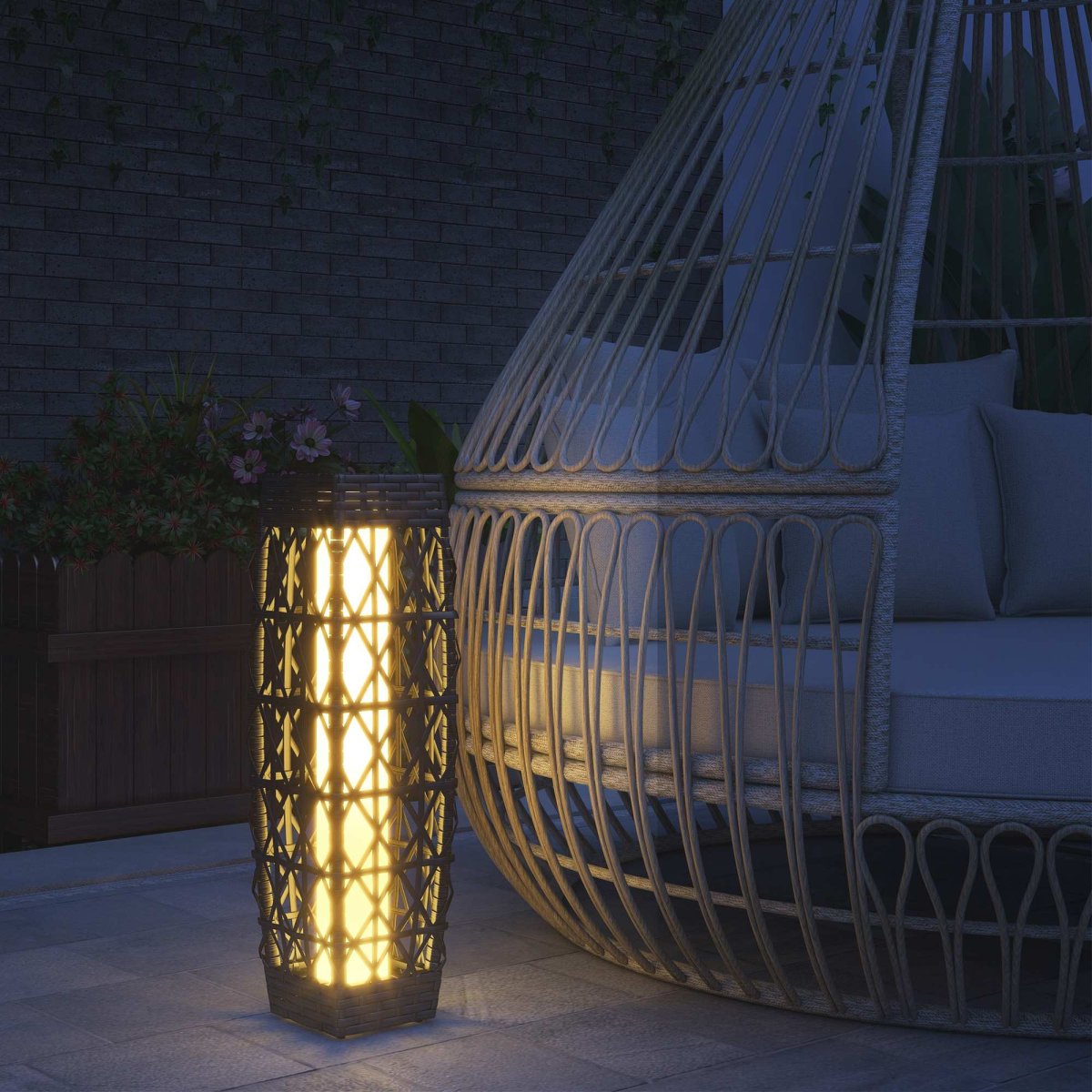 Candeeiro Solar com Iluminação LED Liga Automático em Aço e Vime PE 20x20x68 cm Cinzento Escuro - Image 3