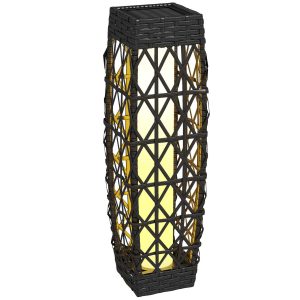 Candeeiro Solar com Iluminação LED Liga Automático em Aço e Vime PE 20x20x68 cm Cinzento Escuro