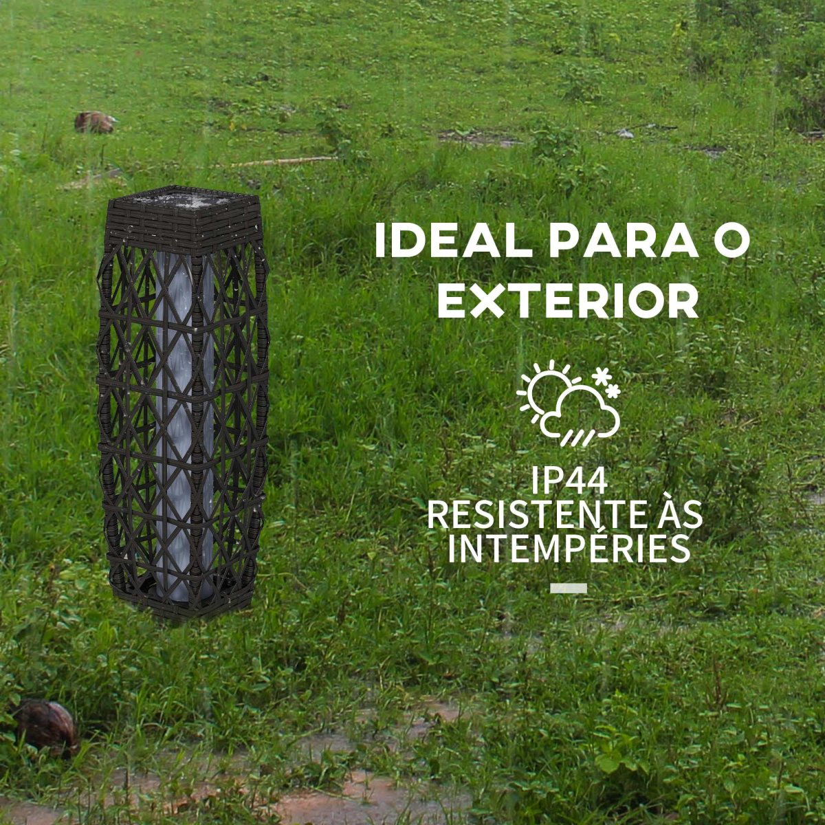 Candeeiro Solar com Iluminação LED Liga Automático em Aço e Vime PE 20x20x68 cm Cinzento Escuro - Image 8