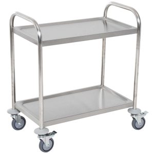 Carrinho Auxiliar com Rodas de Aço Inoxidável Cozinha com 2 Prateleiras e Pegas para Sala Jantar 70,5×40,5×81 cm Prata