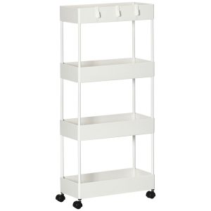 Carrinho de Armazenamento com 4 Cestas e 4 Ganchos Amovíveis 40x19x90cm