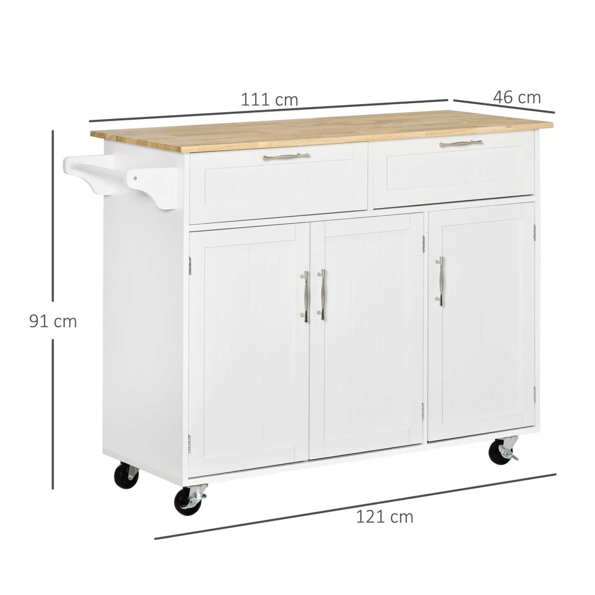 Carrinho de Cozinha com Rodas 121x46x91cm Branco e Madeira - Image 4
