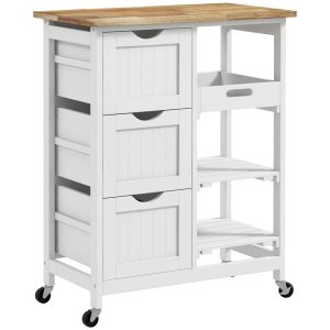 Carrinho de Serviço Multiuso com 3 Gavetas 2 Prateleiras Abertas e Bandeja para Sala de Jantar 67x37x85,5cm