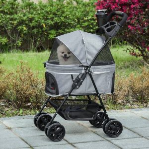 Carrinho de animal de estimação dobrável, 67x45x96 cm Cinza