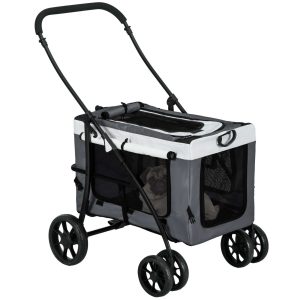 Carrinho para Animais de Estimação com 4 Portas com Fecho de Correr, 2 Correias de Segurança e de Transporte 81x58x97,5 cm Cinza