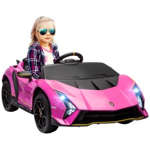 Carro Elétrico Lamborghini para Crianças, Bateria 12V e Música MP3 114,5x64x45,5 cm Rosa