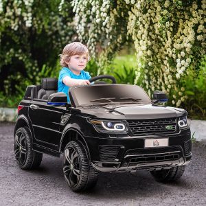 Carro Elétrico SUV para Crianças de 3-6 Anos, Carro de Bateria 12V com 2 Motores, Comando, Faróis, Buzina, Bluetooth, Música, USB e Abertura de Porta 3-5km/h 110x68x52cm Preto