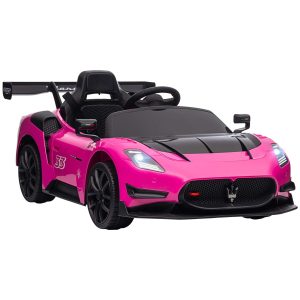 Carro Elétrico para Crianças acima de 3 Anos Maserati GT2 a Bateria 12V com Controlo Remoto Faróis LED Buzina Música e Rodas Auxiliares 115x60x45 cm Rosa