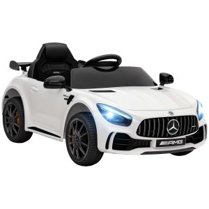 Carro Elétrico para Crianças acima de 3 Anos Mercedes-Benz AMG GTR Infantil com Bateria 12V Controlo Remoto Faróis Buzina e Música 108x67x46 cm Branco