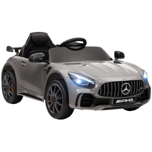 Carro Elétrico para Crianças acima de 3 Anos Mercedes-Benz AMG GTR Infantil com Bateria 12V Controlo Remoto Faróis Buzina e Música 108x67x46 cm Prata