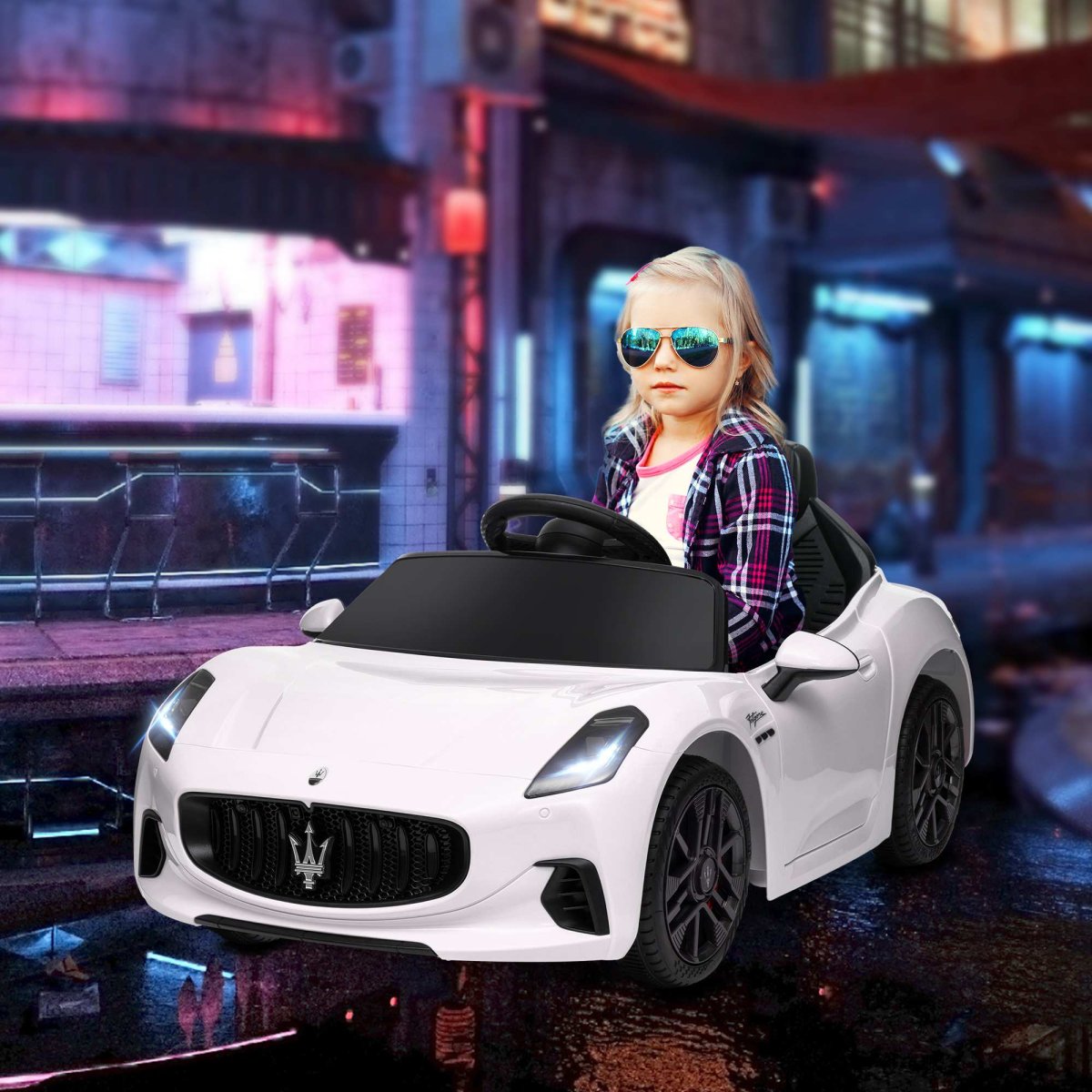 Carro Elétrico para Crianças acima de 3 Anos com Controlo Remoto Faróis Buzina e Música MP3 98x59x43 cm Branco - Image 3