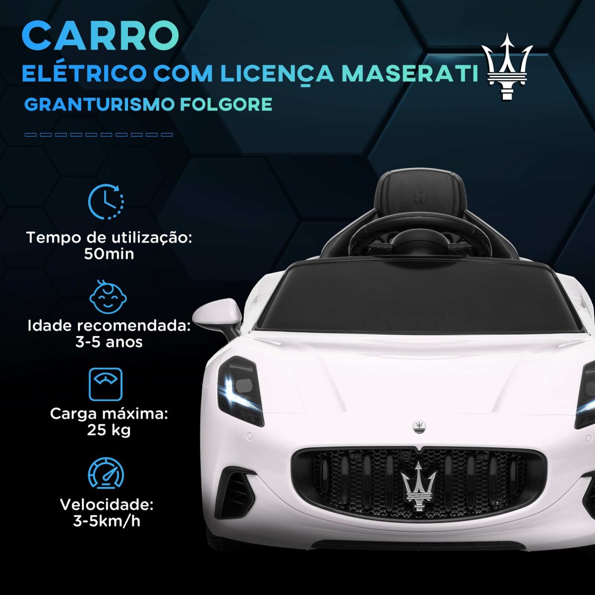 Carro Elétrico para Crianças acima de 3 Anos com Controlo Remoto Faróis Buzina e Música MP3 98x59x43 cm Branco - Image 5