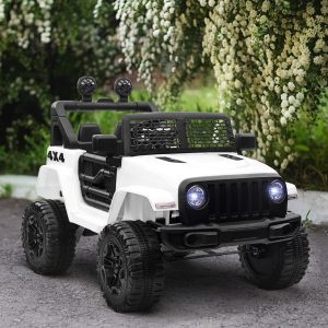 Carro Elétrico para Crianças acima de 3 anos, Carro de Bateria 12V com 2 Motores, Comando 2.4G, Luzes, Buzina, Velocidade, Ajustável, Carga Máxima 30kg 100x65x72cm Branco