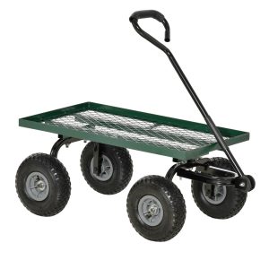 Carro de Transporte com Pega Revestida e 4 Rodas Grandes de Ø24 cm Carrinho de Jardim em Aço Capacidade 150 kg 94×48,5×100 cm Preto e Verde