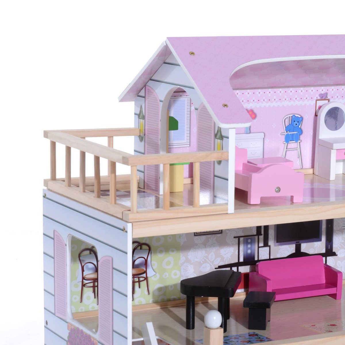 Casinha de Bonecas para Brincar – Cor-de-Rosa e Branco – Madeira – 60 x 30 x 80 cm - Image 7