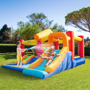 Castelo Insuflável com 2 Escorregas 2 Trampolins e Piscina para Crianças – 380x370x230cm Multicor