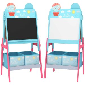 Cavalete para Crianças 2 em 1 Arsósia com Estampa de Animais 53,5x49x113 cm Azul