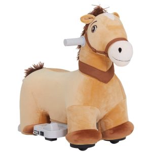 Cavalo Elétrico para Crianças de 18 a 36 Meses com Bateria 6V Rodas e Música Carga 25 kg 69x34x53 cm Marrom