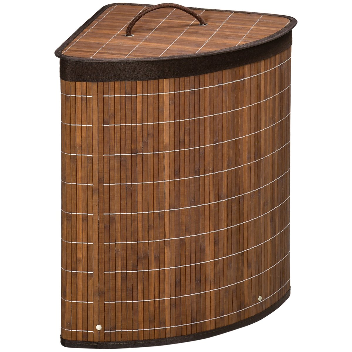 Cesto de Roupa de Bambu Capacidade de 55L em Forma de Leque com Tampa e Bolsa Amovível 38x38x57cm Marrom - Image 3