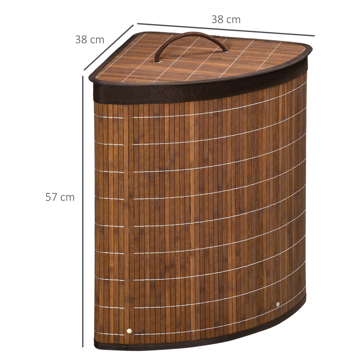 Cesto de Roupa de Bambu Capacidade de 55L em Forma de Leque com Tampa e Bolsa Amovível 38x38x57cm Marrom - Image 4