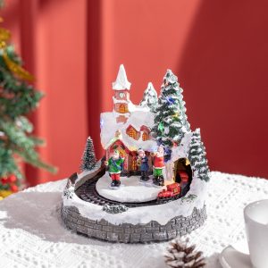 Cidade Natalina com Luzes LED Comboio Giratório e Música 20×19,5x20cm Multicor