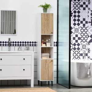 Coluna Casa de Banho Armário Auxiliar com 2 Portas e 6 Prateleiras Estilo Moderno 30×31,5x169cm