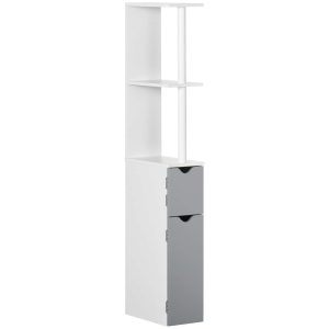 Coluna Casa de Banho com 2 Portas e 2 Prateleiras 15,2×29,8x118cm Branco e Cinza
