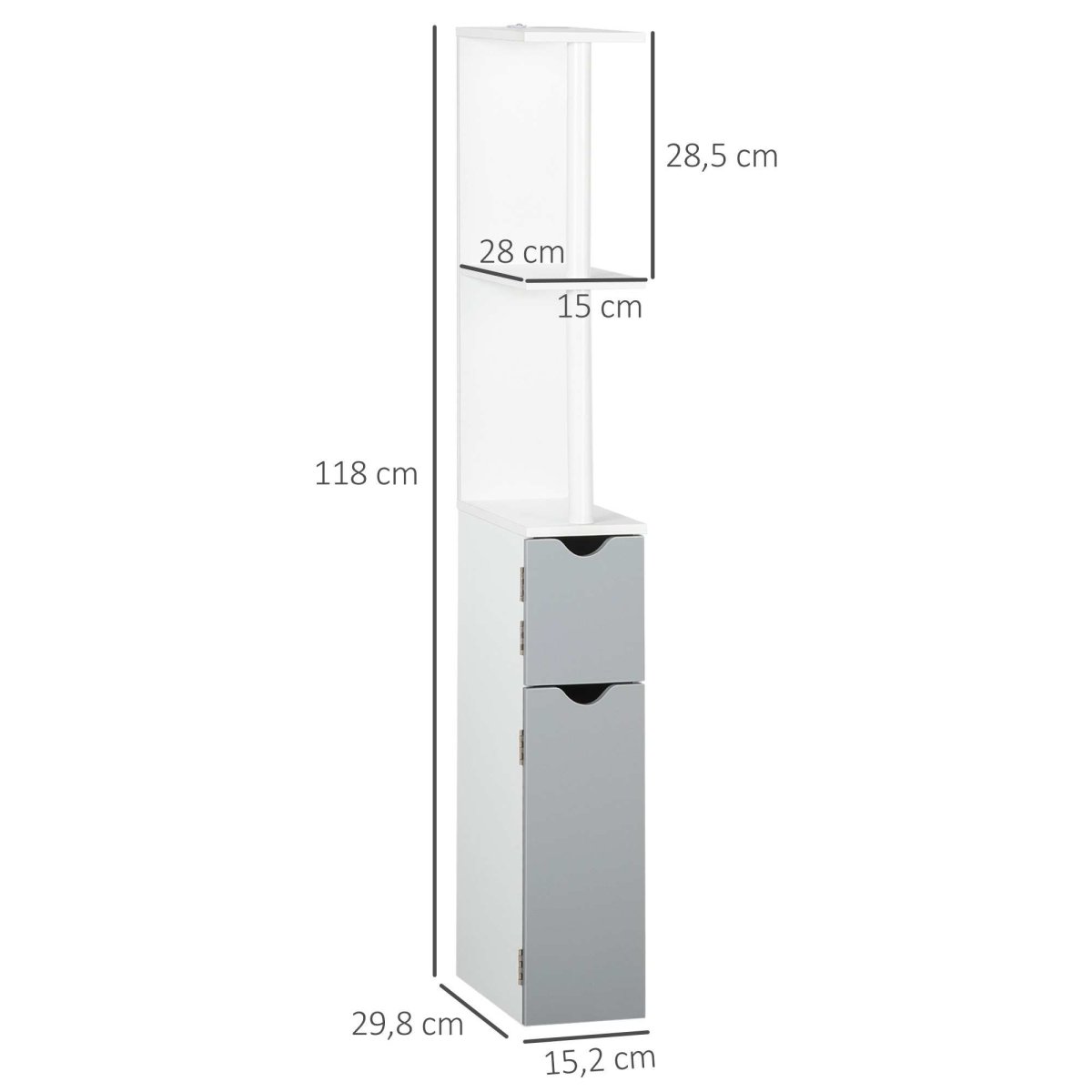 Coluna Casa de Banho com 2 Portas e 2 Prateleiras 15,2×29,8x118cm Branco e Cinza - Image 4